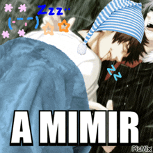 a picture of a boy sleeping with the words a mimir underneath it