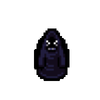 a pixel art drawing of a black ghost with a hood on .