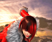 a woman with red hair and a fur coat has a solidsmax logo in the corner