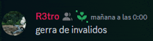 a screenshot of r3tro and mañana a las 0:00 written in spanish