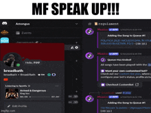 a screenshot of a discord server with the words " mf speak up " above it