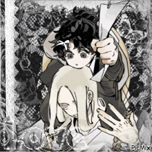 a black and white drawing of a boy holding a piece of paper with the word love written on the bottom
