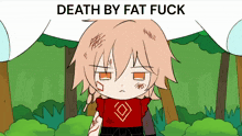 a cartoon of a girl with the words death by fat fuck
