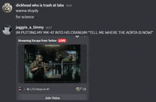 a screenshot of a discord conversation between jeggyis a timmy and dickhead who is trash at labs at 15:41