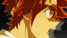 a close up of an anime character with red hair