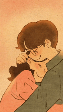 a cartoon drawing of a man and woman hugging