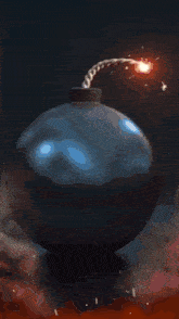 a painting of a fireball in the sky with a dark background