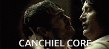 a couple of men kissing with the words canchiel core behind them
