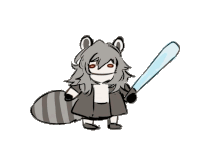 a cartoon of a raccoon holding a bat