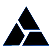 a black triangle with a blue outline on a white surface