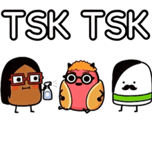 three cartoon characters are standing next to each other with the words tsk tsk above them