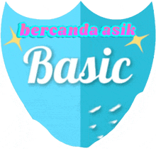 the word basic is on a blue shield