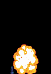 a pixel art of an explosion with a rainbow of colors behind it