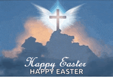 a picture of a cross with wings and the words happy easter