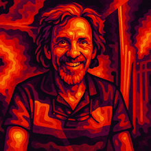 a painting of a man with a beard and a striped shirt