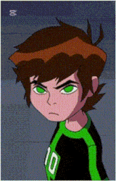 a cartoon character with green eyes and the number ten on his shirt