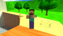 a video game character named steve is standing in front of a brick wall