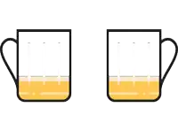 two mugs of beer with foam on top of them