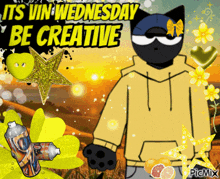 a cartoon character holding a spray can with the words " it 's vin wednesday be creative "