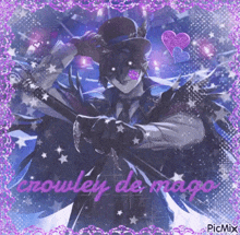 a man in a top hat and mask is holding a sword and a sword .