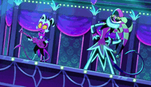 a cartoon character playing a guitar and another character playing a violin