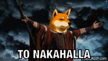 a picture of a dog holding a stick with the words to nakahalla