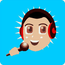 a cartoon character wearing headphones is holding a microphone