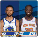 golden state warriors player stephen curry and new york knicks player nyk pose for a photo