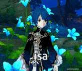 a video game character with the name isa on his chest