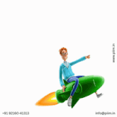 an advertisement for piim shows a man on a green rocket