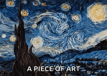 a painting of a starry night sky with the words a piece of art above it