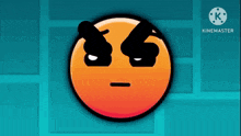 a cartoon smiley face with a blue background and the words kinemaster on the bottom