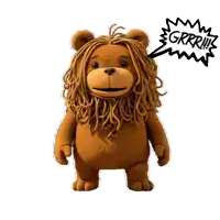 a brown teddy bear with a speech bubble that says grrr