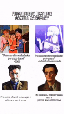a poster of orwell vs huxley shows a man in a suit