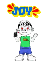 a cartoon monkey wearing sunglasses and a shirt that says joy