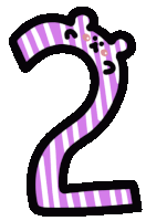 a purple and white striped number 2 with a giraffe head on it