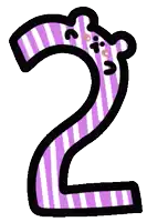 a purple and white striped number 2 with a giraffe head on it