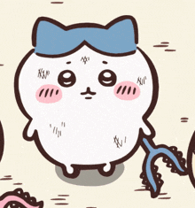 a cartoon drawing of a cat with a blue headband