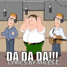 a cartoon of peter griffin standing in front of a microphone .