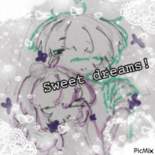 a drawing of a girl with the words sweet dreams on the bottom