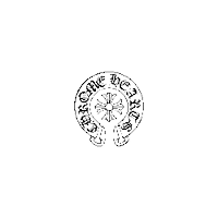 a black and white drawing of a chrome hearts logo with a cross in the middle .