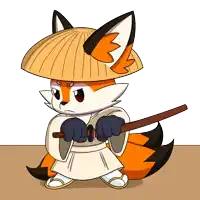 a cartoon fox wearing a hat and holding a stick