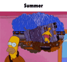 a cartoon of homer simpson thinking about a fountain in the summer