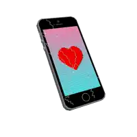 a phone with a broken screen and a heart on it