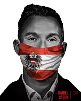 a man wearing a face mask with the austrian flag on it by daniel stock