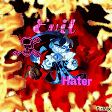 a picture of evil hater with a skull and crossbones