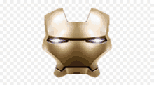 a close up of a gold iron man helmet on a white background