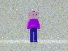 a pixel art of a man in a purple sweater and blue pants standing in front of a gray background .