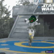 a picture of a crocodile in front of a star wars sign