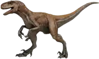 a brown dinosaur with its mouth open and sharp claws on a white background
